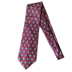 John Blair 100% Silk Tie Red Diamond Geometric Print Mens Necktie